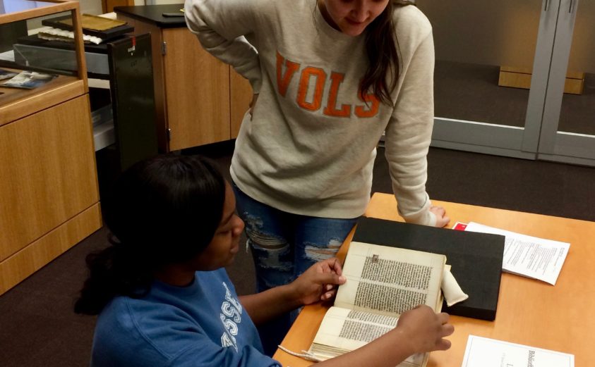 Students interact with Special Collections