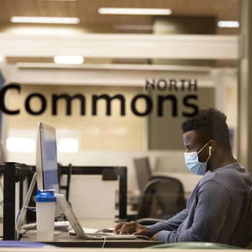 A student studies inside of Hodges Library