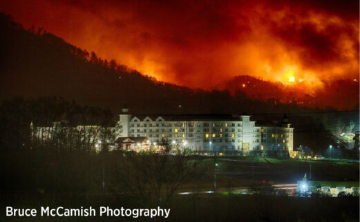 Dollywood with Chimney Tops 2 fire in the background (Bruce McCamish Photography)
