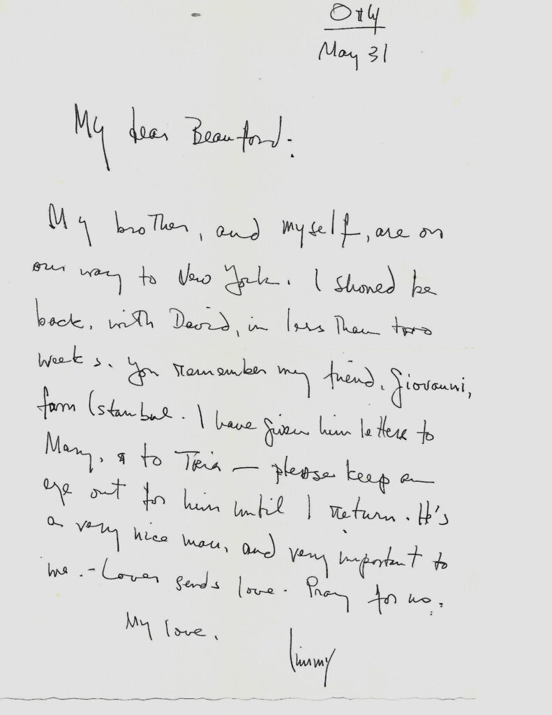 James Baldwin to Beauford Delaney, May 31, 1966 (Estate of Beauford Delaney, by permission of Derek L. Spratley, Esquire, Court Appointed Administrator. Held in the Beauford Delaney Papers, MS.3967, Betsey B. Creekmore Special Collections and University Archives, University of Tennessee, Knoxville.)