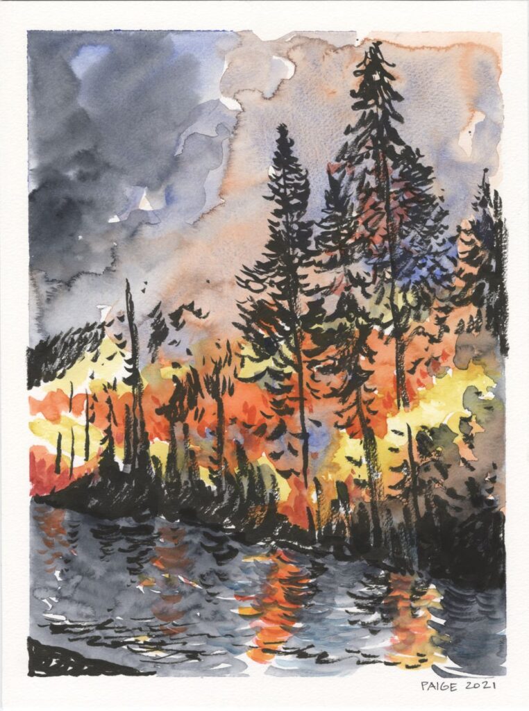 “The Wildfires.” Drawing by Paige Braddock.