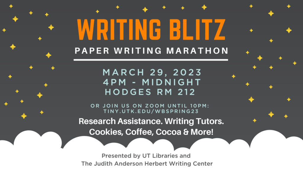 poster for Writing Blitz, March 29, 2023