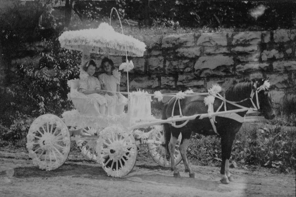Photograph of two girls in a pony cart, Fourth of July parade, Athens, Tenn., 1911 (?)