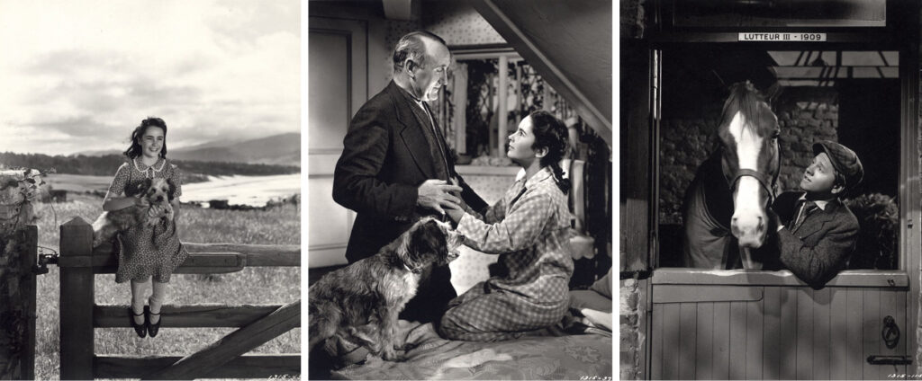 Elizabeth Taylor, Donald Crisp, and Mickey Rooney in scenes from Clarence Brown’s 1944 film "National Velvet"