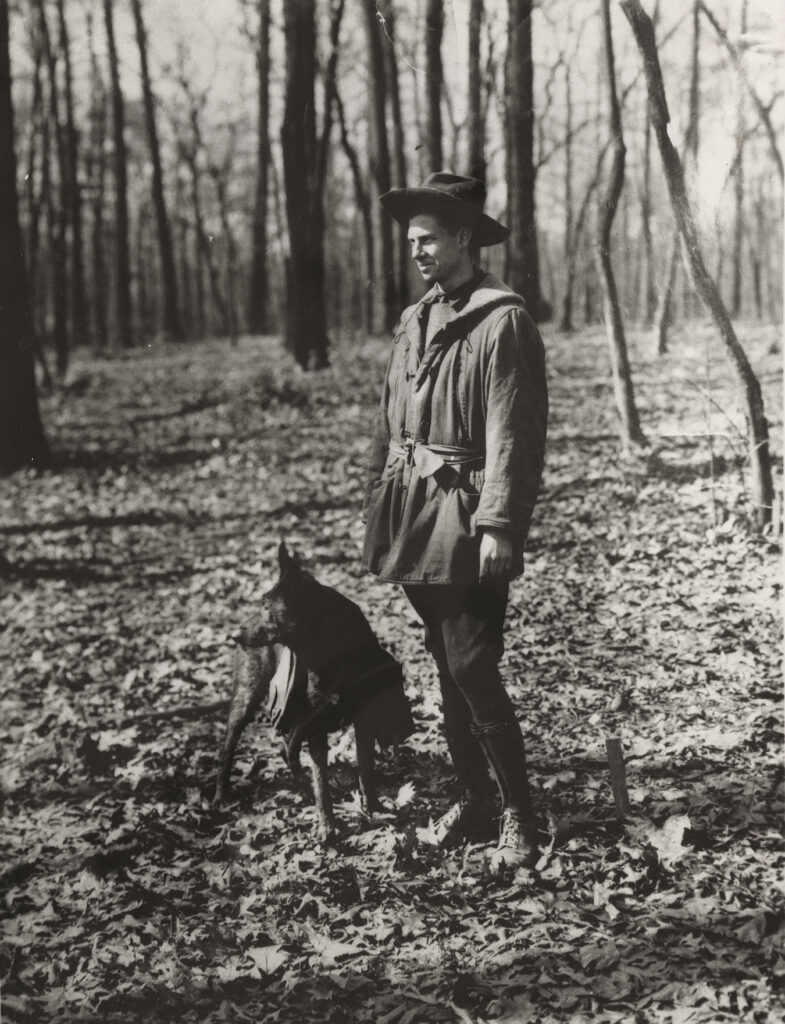 Paul Adams with his dog, Smoky Jack, 1925